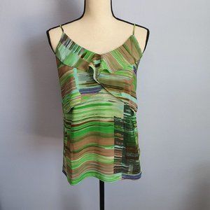CAbi Flutter Green Striped Tank Top Size XS